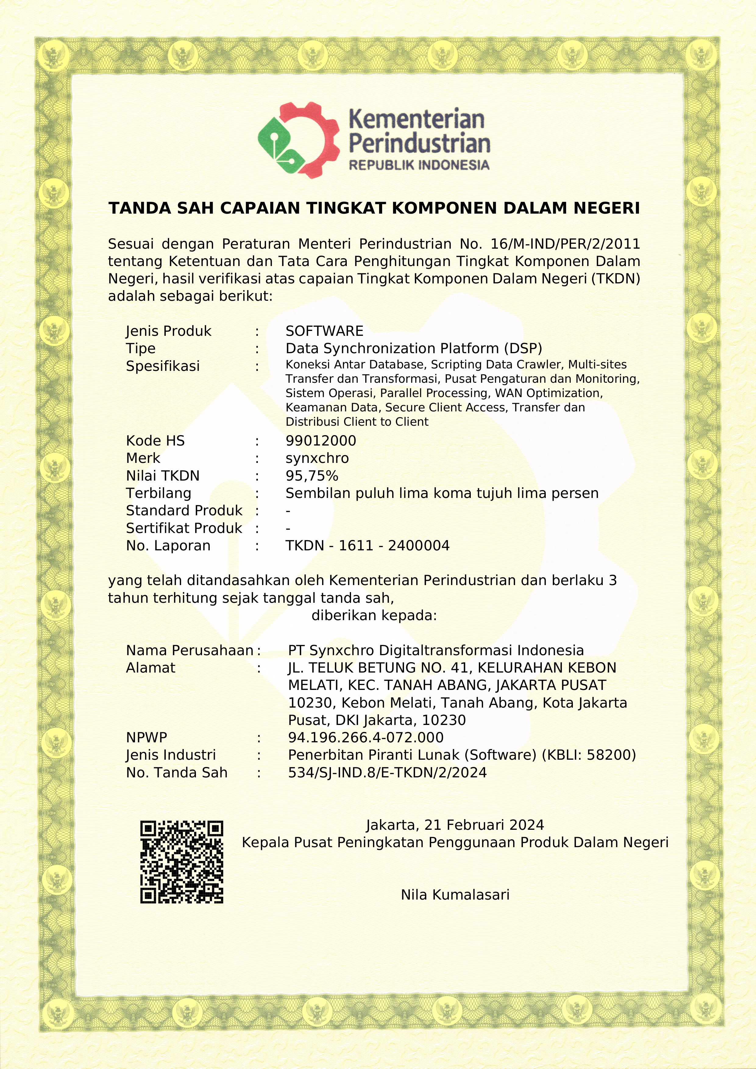 TKDN Certificate — Data Synchronization Platform